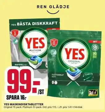 ÖoB YES MASKINDISKTABLETTER erbjuda