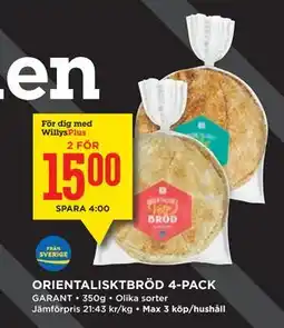 Willys ORIENTALISKTBRÖD 4-PACK erbjuda
