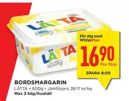 Willys Hemma BORDSMARGARIN erbjuda