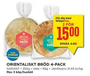 Willys Hemma ORIENTALISKT BRÖD 4-PACK erbjuda