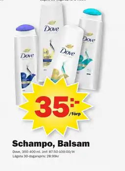 Pekås DOVE Schampo, balsam erbjuda