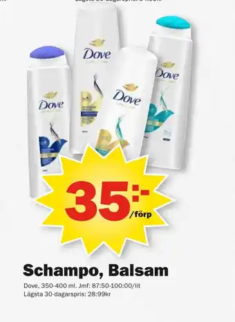Pekås DOVE Schampo, balsam erbjuda