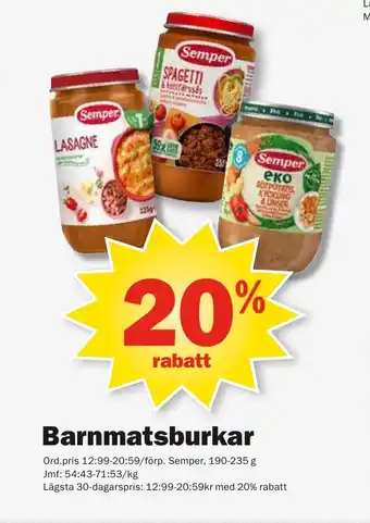 Pekås SEMPER Barnmatsburkar erbjuda