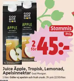 ICA Nära GOR MORGON Juice äpple, tropisk, lemonad, apelsinnektar erbjuda