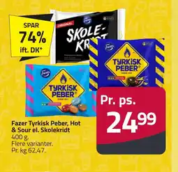 Fleggaard Fazer Tyrkisk Peber, Hot & Sour el. Skolekridt erbjuda