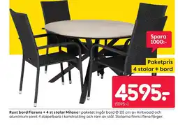 Rusta Runt bord Florens + 4 st stolar Milano erbjuda