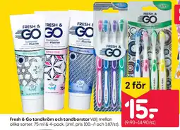 Rusta Fresh & Go tandkräm och tandborstar erbjuda
