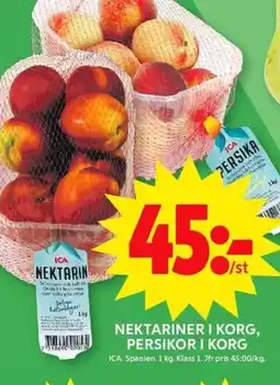 ICA Maxi Nektariner i korg, persikor i korg erbjuda