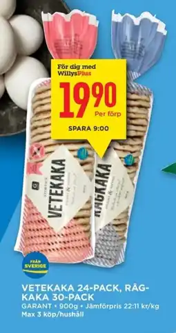 Willys Vetekaka 24-pack, råg- kaka 30-pack erbjuda