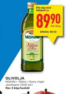 Willys MONINI Olivolja erbjuda