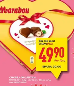 Willys MARABOU Chokladhjärtan erbjuda