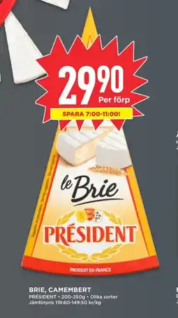 Willys PRÉSIDENT Brie, camembert erbjuda