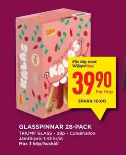 Willys TRIUMF GLASS Glasspinnar 28-pack erbjuda