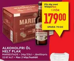Willys MARIESTADS Alkoholfri öl helt flak erbjuda