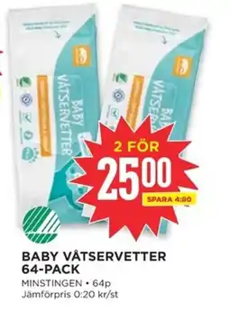 Willys MINSTINGEN Baby våtservetter 64-pack erbjuda
