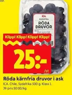 ICA Kvantum ICA Röda kärnfria druvor i ask erbjuda