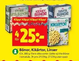 ICA Kvantum ICA Bönor, kikärtor, linser erbjuda