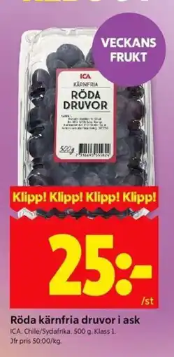 ICA Kvantum ICA Röda kärnfria druvor i ask erbjuda
