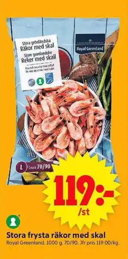 ICA Supermarket Royal Greenland Stora frysta räkor med skal erbjuda