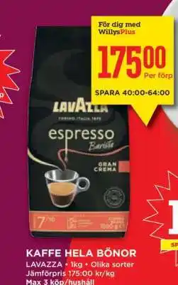 Willys KAFFE HELA BÖNOR erbjuda