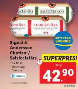 Lidl Signal & Andersson Chorizo-/Salsicciafärs erbjuda