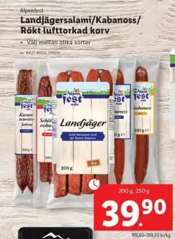 Lidl Alpenfest Landjägersalami/Kabanoss/Rökt lufttorkad korv erbjuda