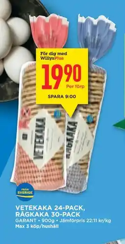 Willys VETEKAKA 24-PACK, RÅGKAKA 30-PACK erbjuda