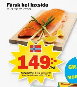 Pekås Färsk hel laxsida erbjuda