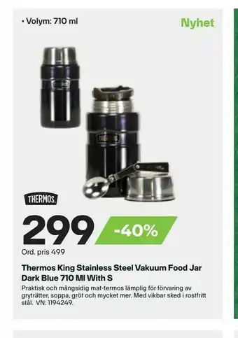 Thermos King Stainless Steel Vakuum Food Jar Dark Blue 710 Ml With S