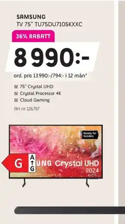 Elon SAMSUNG Tv 75" tu75du7105kxxc erbjuda