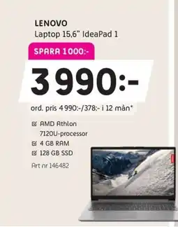 Elon LENOVO Laptop 15,6” ideapad 1 erbjuda