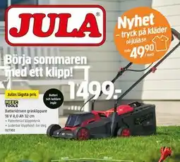 Jula Batteridriven gräsklippare 18 V 4,0 Ah 32 cm erbjuda