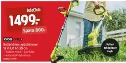Jula Batteridriven grästrimmer 18 V 4,0 Ah 30 cm erbjuda