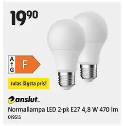 Jula Normallampa LED 2-pk E27 4,8 W 470 lm erbjuda