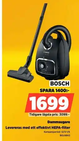 Power BOSCH Dammsugare Levereras med ett effektivt HEPA-filter erbjuda