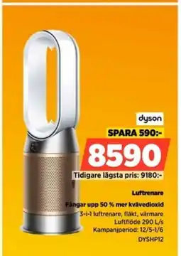 Power Dyson luftrenare fångar upp 50 % mer kvävedioxid erbjuda