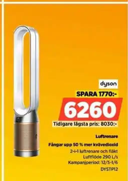 Power Dyson luftrenare fångar upp 50 % mer kvävedioxid erbjuda