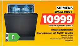 Power SIEMENS Integrerad diskmaskin Smarta program och Zeolith®-torkning erbjuda