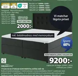 JYSK DREAMZONE* TYLDA GC50 STORAGE KONTINENTALSSÄNG GRÅ-40 erbjuda