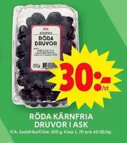 ICA Maxi ICA Röda kärnfria druvor i ask erbjuda