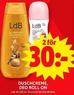 ICA Maxi LDB Duschcreme, deo roll on erbjuda