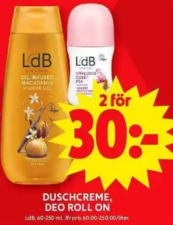 ICA Maxi LDB Duschcreme, deo roll on erbjuda