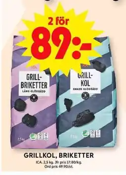 ICA Maxi ICA Grillkol, briketter erbjuda