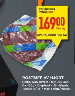 Willys MOUNTAIN RIVER Rostbiff av hjort erbjuda