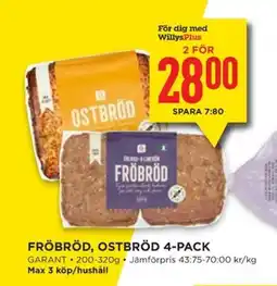 Willys GARANT Fröbröd, ostbröd 4-pack erbjuda