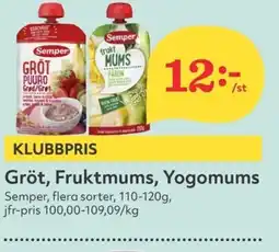 Hemköp SEMPER Gröt, fruktmums, yogomums erbjuda