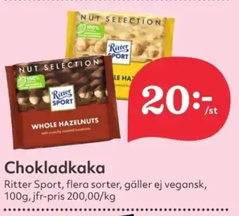 Hemköp RITTER SPORT Chokladkaka erbjuda