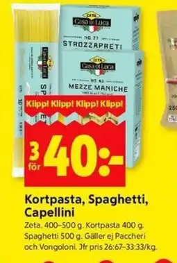 ICA Kvantum ZETA Kortpasta, spaghetti, capellini erbjuda