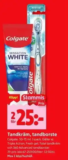 ICA Kvantum COLGATE Tandkräm, tandborste erbjuda