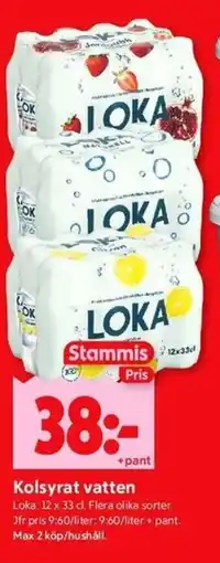 ICA Kvantum LOKA Kolsyrat vatten erbjuda